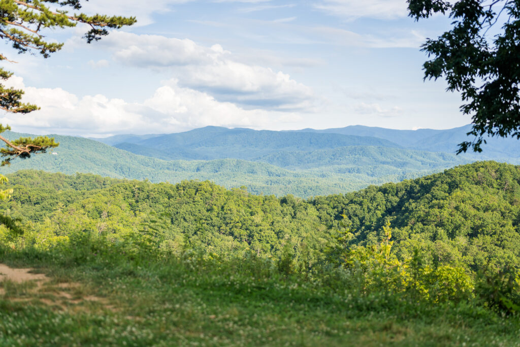 A photo of The Smoky Mountains from a field off of the Foothills Parkway in the Great Smoky Mountains National Park in Pigeon Forge, Tennessee