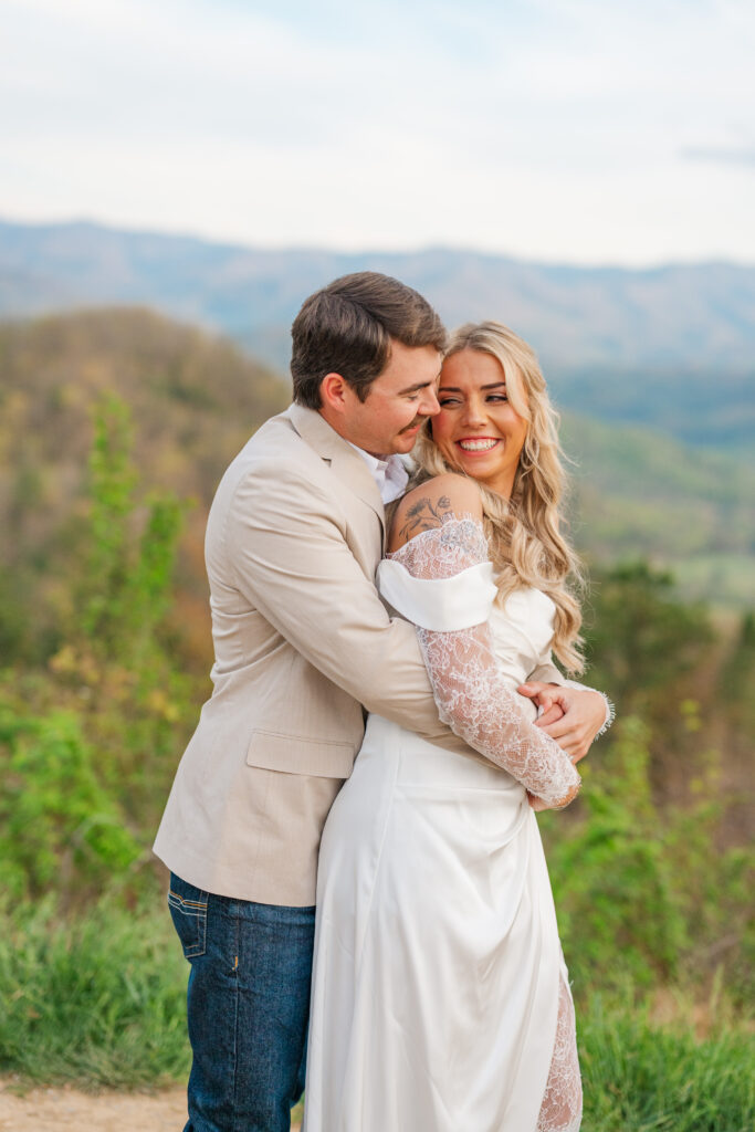 snuggling couple during wedding in pigeon forge, tn